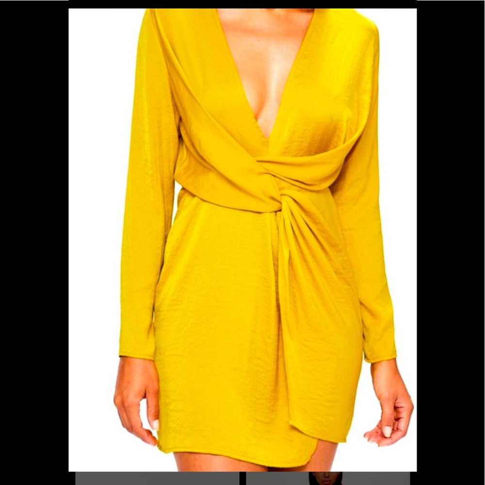 Missguided mustard/gold plunging neck dress